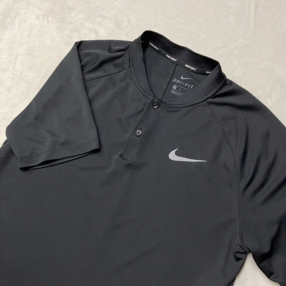 Nike Blade Collar Golf Polo Dri-Fit Shirt 2 Button Black Mens Medium 918678-010